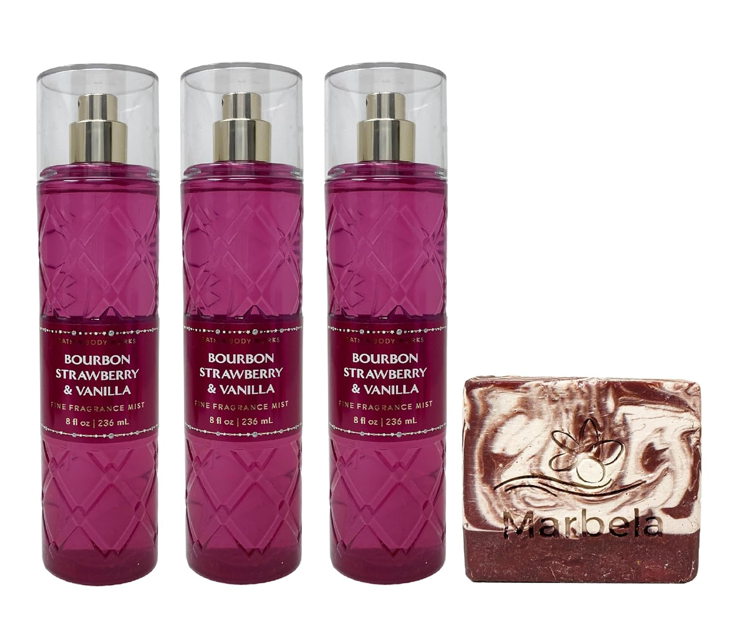 🌺🍦 Bath & Body Works Bourbon Strawberry & Vanilla Mist Gift Set | 3-Pack + Cherry On Top Bar Soap