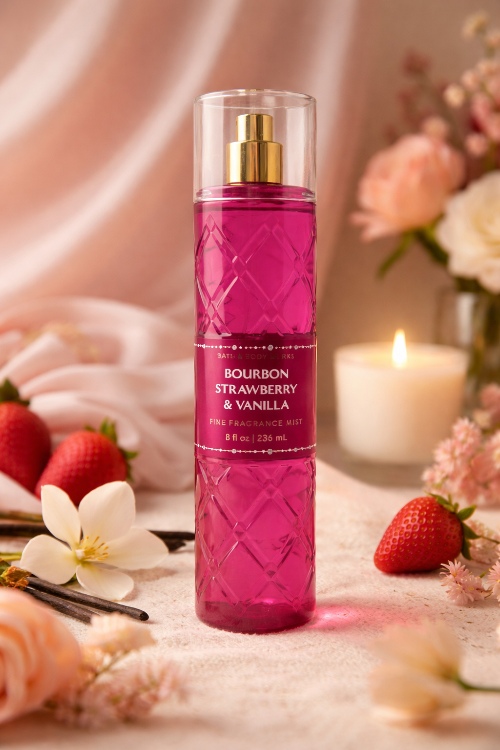 🌺🍦 Bath & Body Works Bourbon Strawberry & Vanilla Mist Gift Set | 3-Pack + Cherry On Top Bar Soap